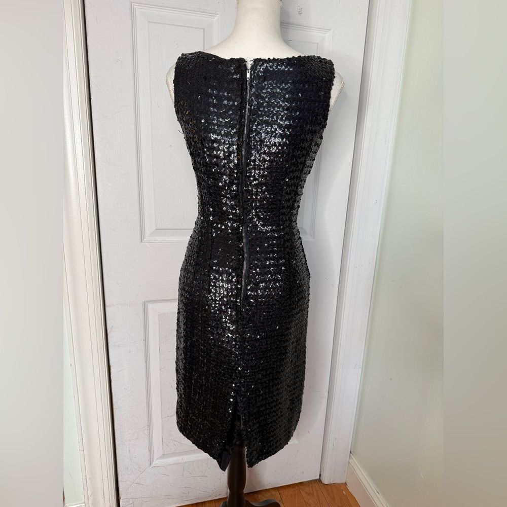 1960s/50s Marilyn Monroe Style Sequin Structured Black Sheath Evening Dress - Picture 5 of 11